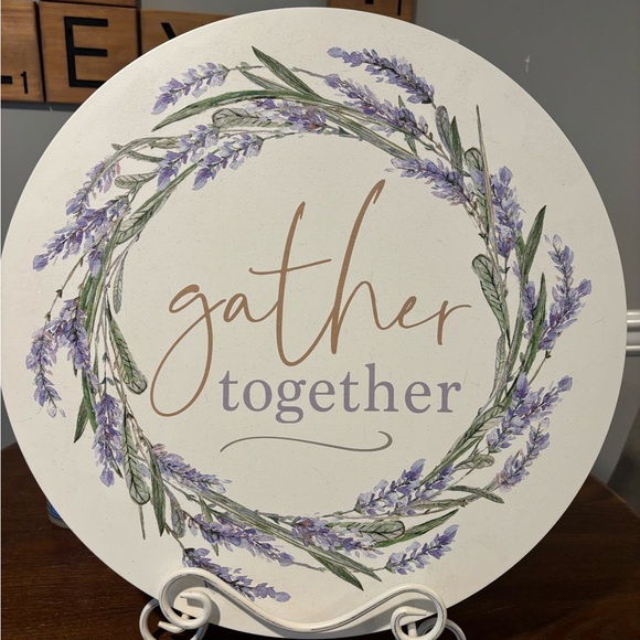 Home Decor - Gather Together Wooden Round Sign & White Stand -17 in. Width - Picture 5 of 10